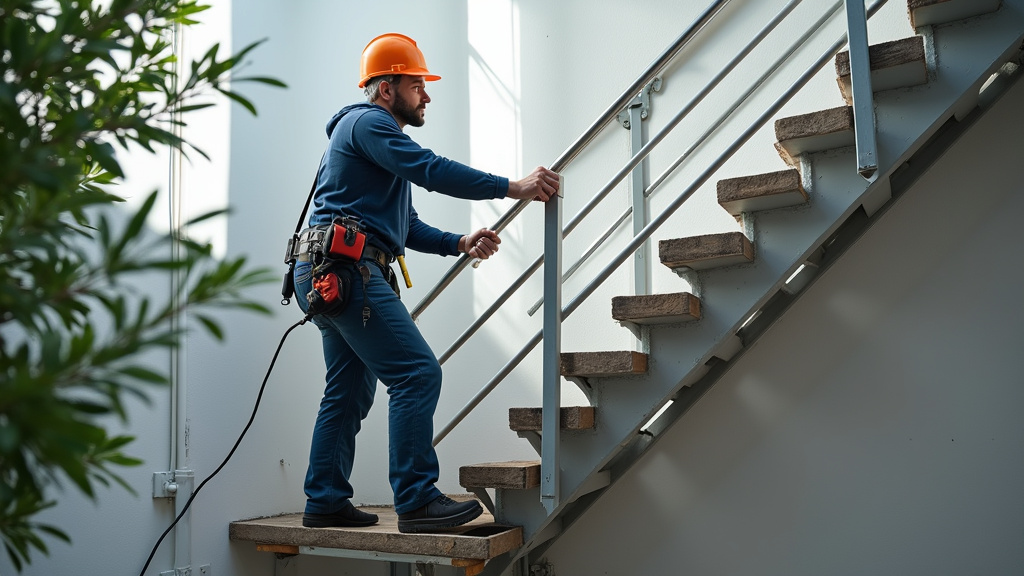 Technicien en train d’entretenir un monte-escalier à Chaptelat