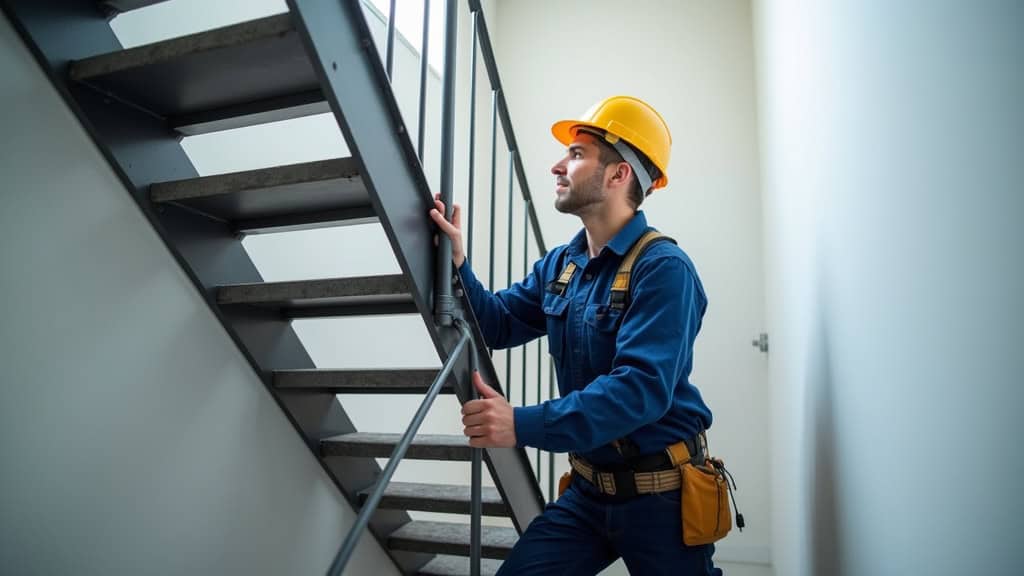 Technicien en train d’entretenir un monte-escalier à Levallois-Perret