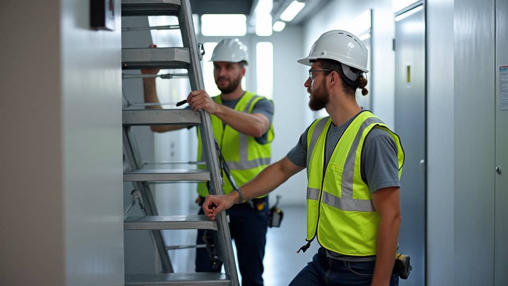 Technicien en train d’entretenir un monte-escalier à Moisselles