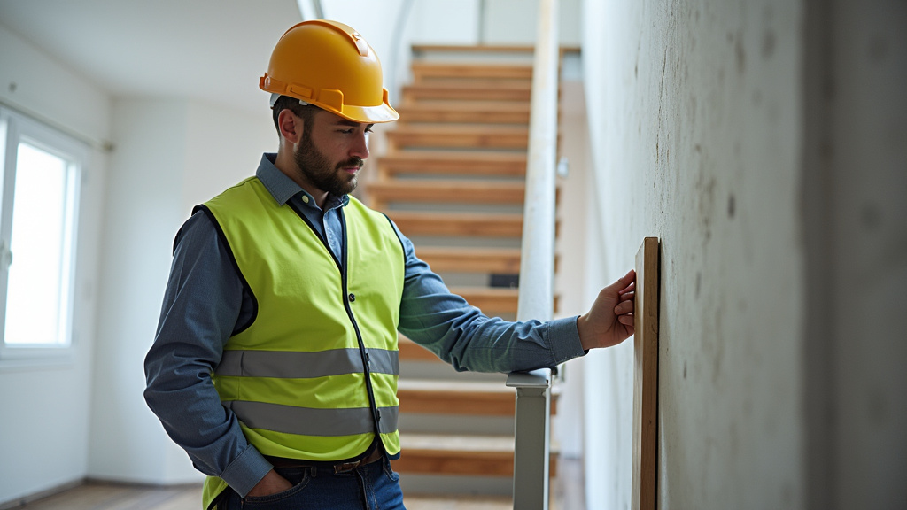 Technicien en train d’étudier un escalier pour installation de monte-escalier à Laguiole