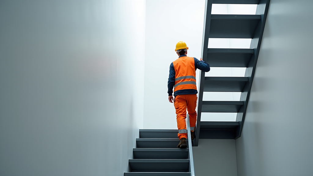 Technicien en train d’étudier un escalier pour un devis de monte-escalier à Morée