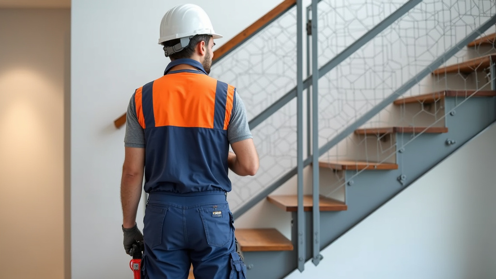 Technicien en train d’évaluer un escalier pour installation d’un monte-escalier à Le Porge