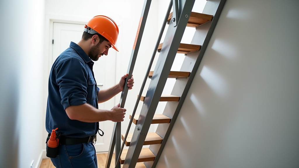 Technicien en train d’installer un monte-escalier à Aigueperse