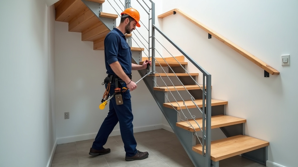 Technicien en train d’installer un monte-escalier à Baulon
