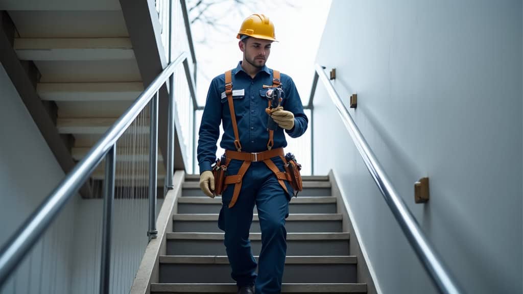 Technicien en train d’installer un monte-escalier à Berné