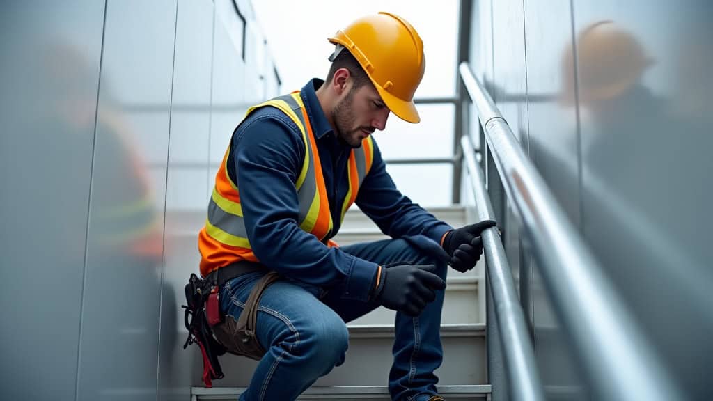 Technicien en train d’installer un monte-escalier à Berre-l’Étang