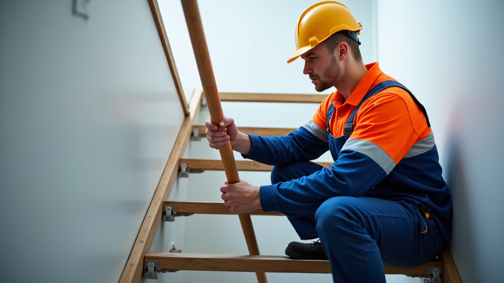 Technicien en train d’installer un monte-escalier à Boigny-sur-Bionne