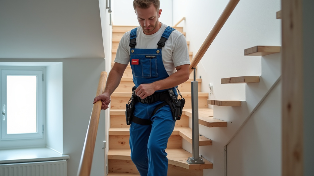Technicien en train d’installer un monte-escalier à Boischampré