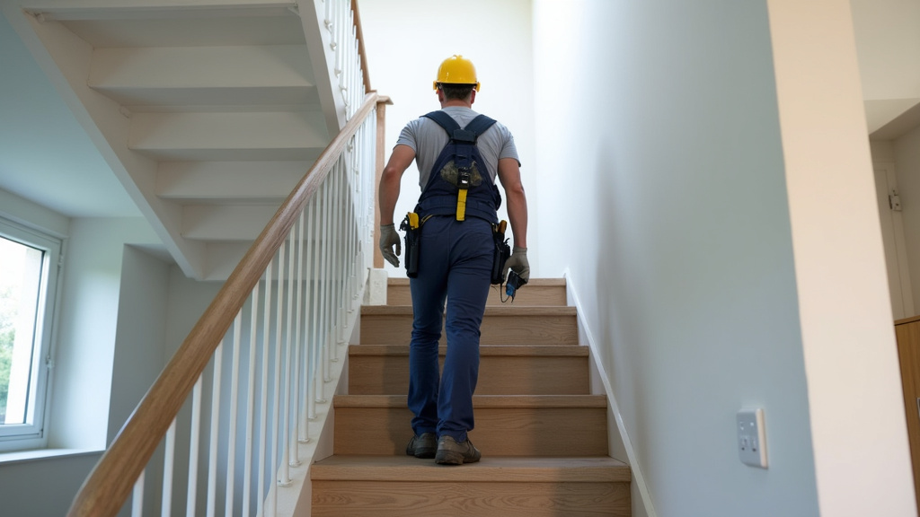 Technicien en train d’installer un monte-escalier à Bonnemain