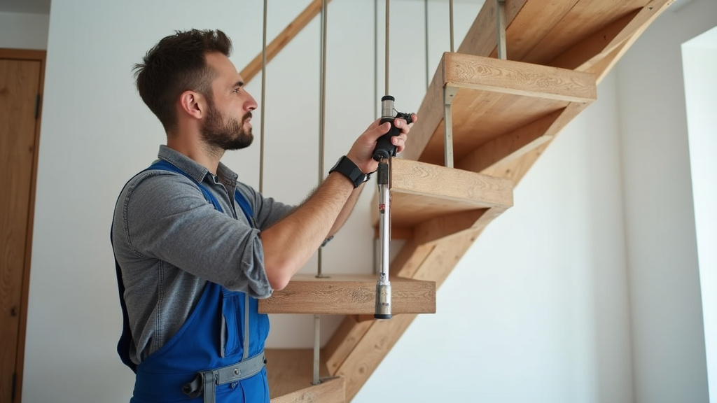 Technicien en train d’installer un monte-escalier à Bouchain