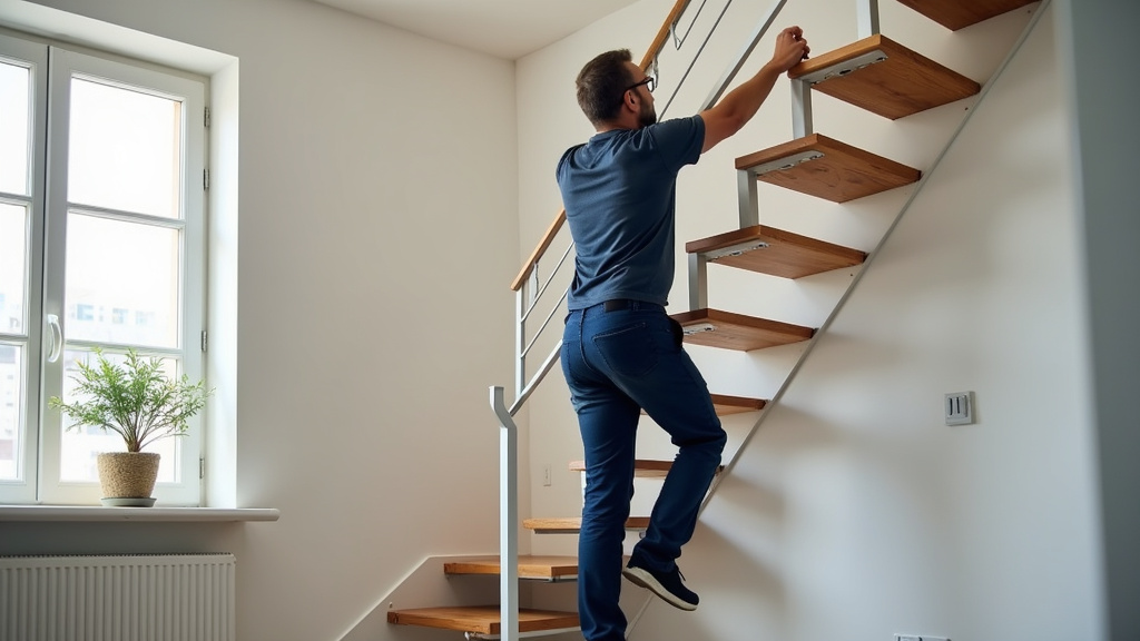 Technicien en train d’installer un monte-escalier à Bréhan