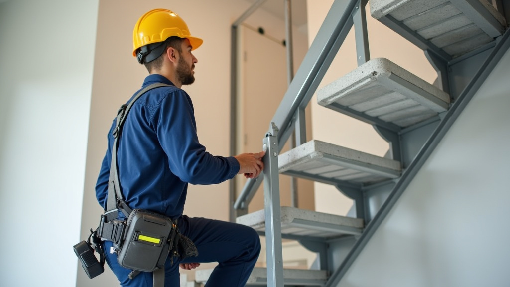 Technicien en train d’installer un monte-escalier à Candillargues