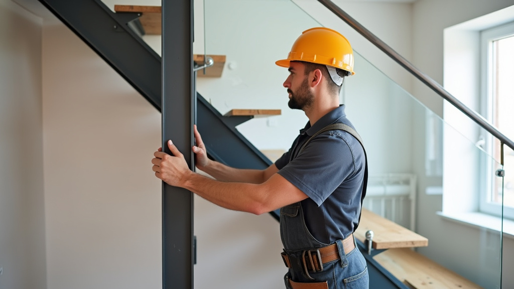 Technicien en train d’installer un monte escalier à Carantec