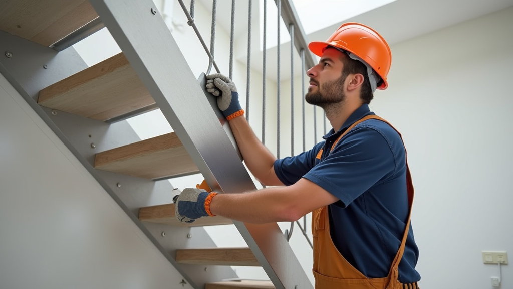 Technicien en train d’installer un monte-escalier à Cébazat