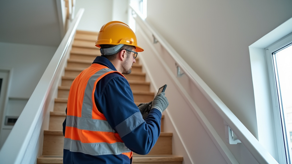 Technicien en train d’installer un monte-escalier à Champagney