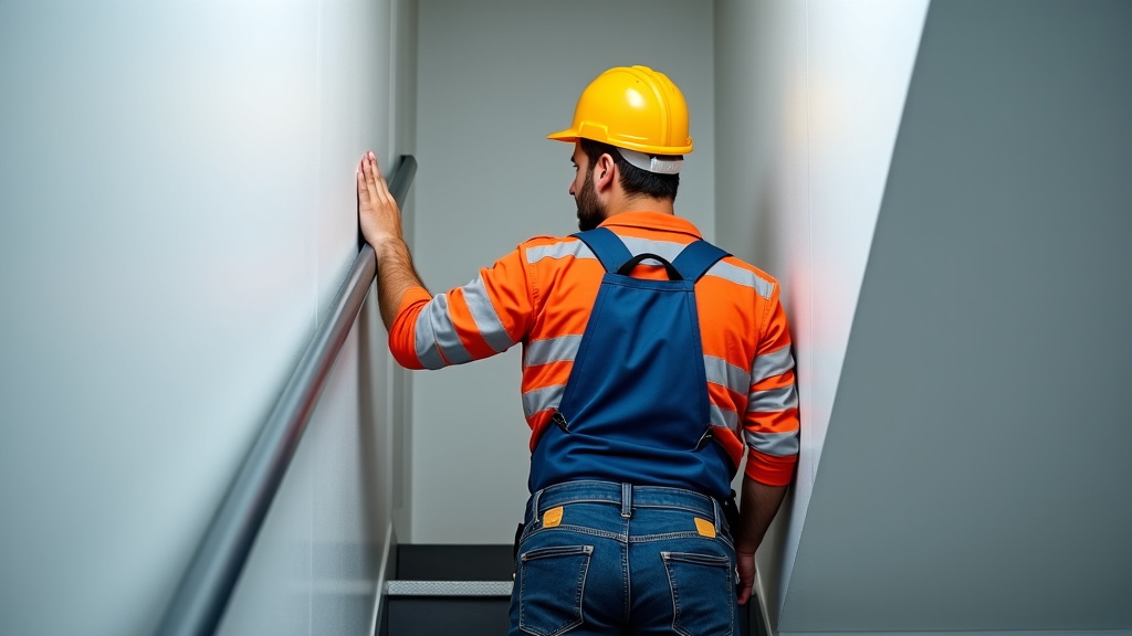 Technicien en train d’installer un monte-escalier à Chassal-Molinges