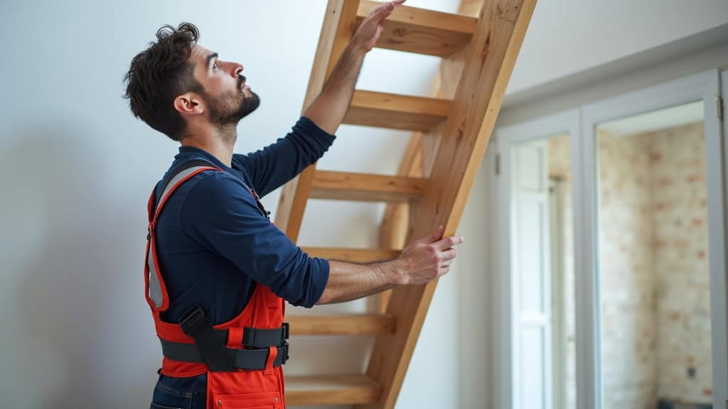 Technicien en train d’installer un monte-escalier à Chatte