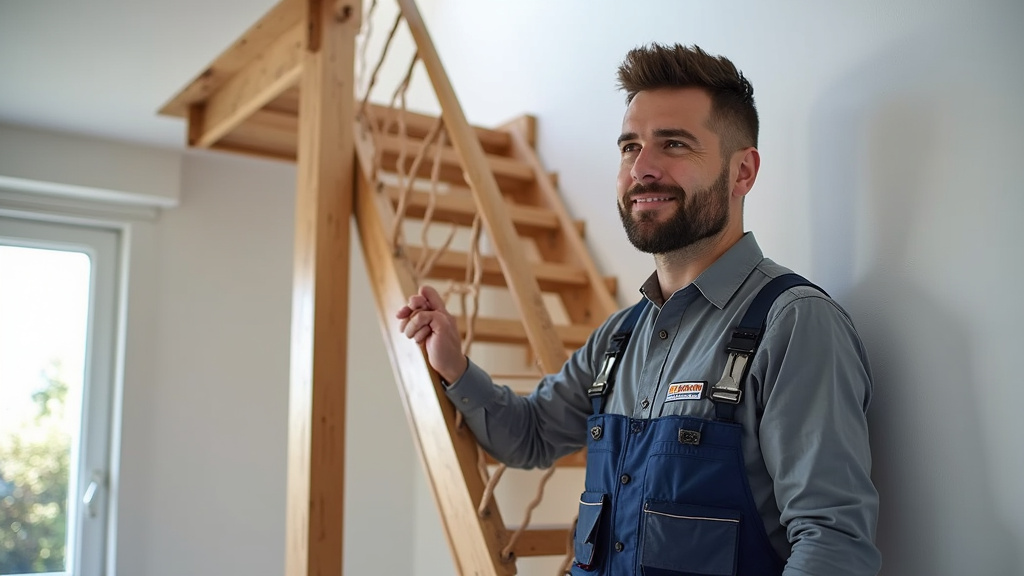 Technicien en train d’installer un monte-escalier à Colpo, avec un devis en main