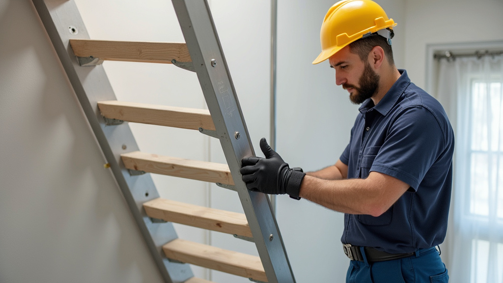 Technicien en train d’installer un monte-escalier à Crots