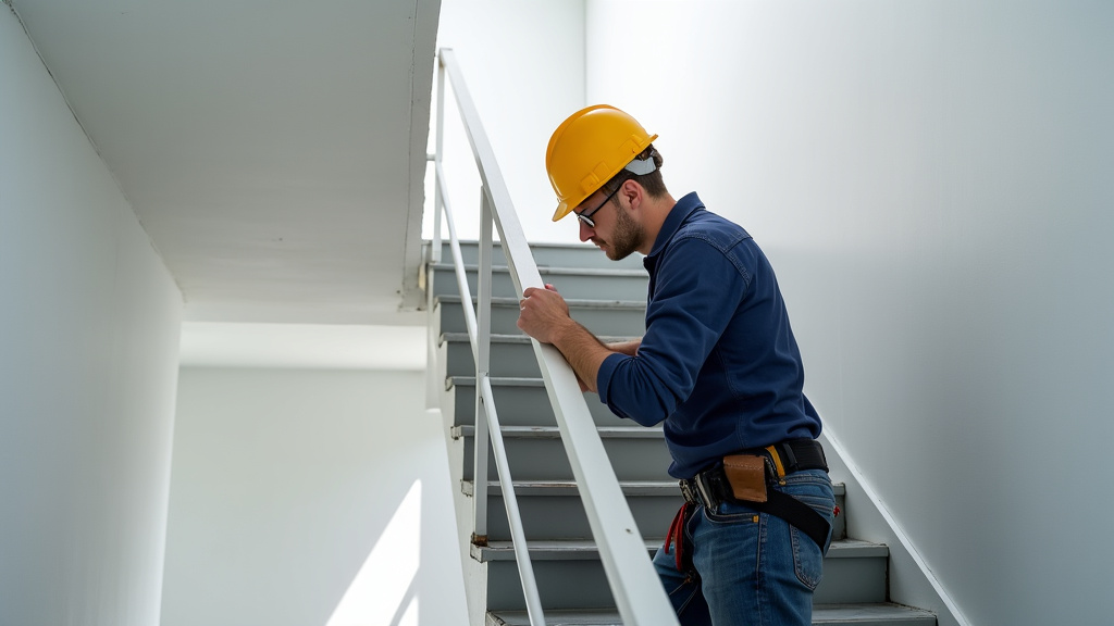 Technicien en train d’installer un monte-escalier à Dom-le-Mesnil