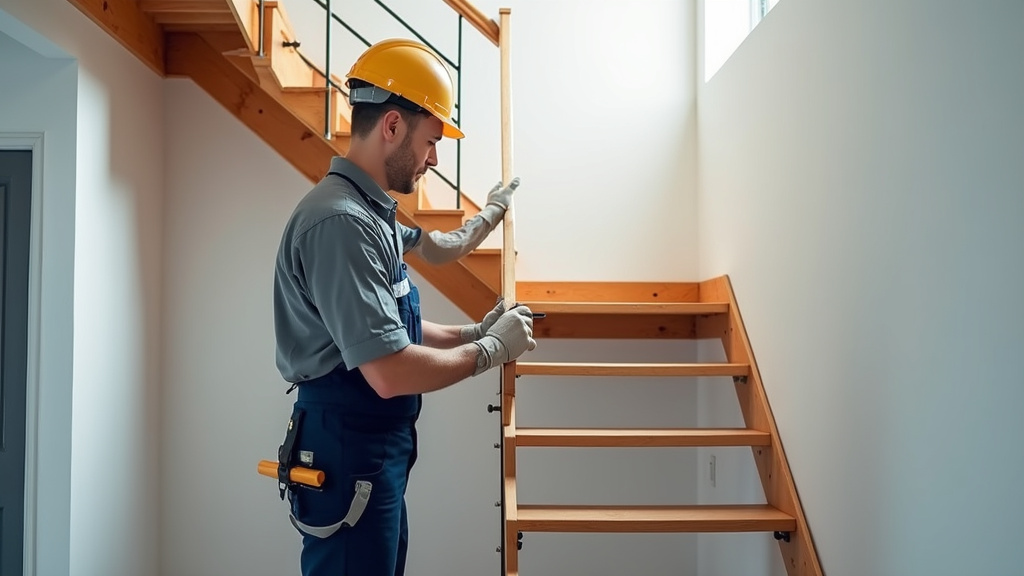 Technicien en train d’installer un monte-escalier à Écouves