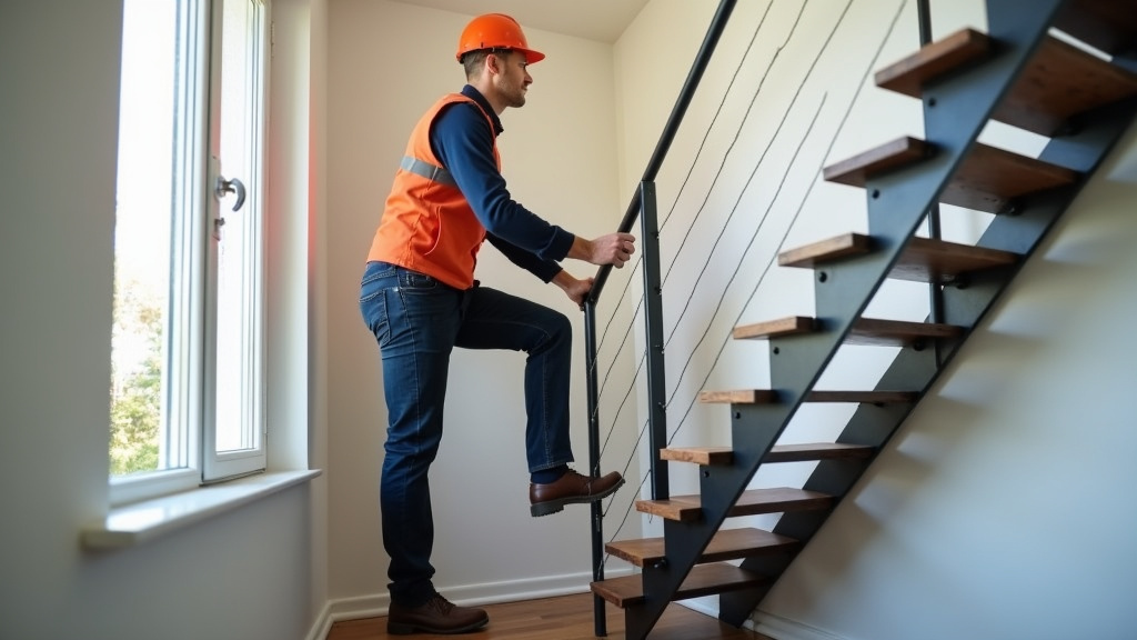 Technicien en train d’installer un monte-escalier à Flers