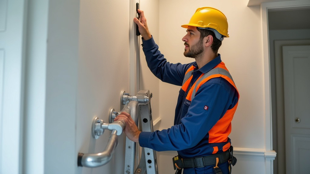 Technicien en train d’installer un monte-escalier à Foucherans (39100)