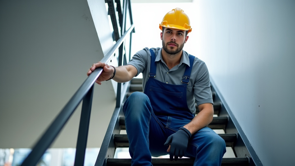 Technicien en train d’installer un monte-escalier à Frontonas