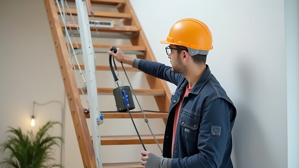 Technicien en train d’installer un monte-escalier à Génissac