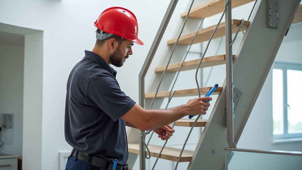 Technicien en train d’installer un monte-escalier à Gonnehem