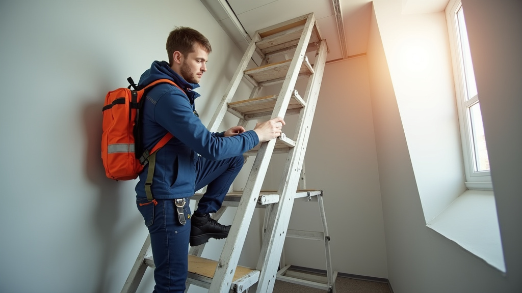 Technicien en train d’installer un monte-escalier à Grisy-Suisnes