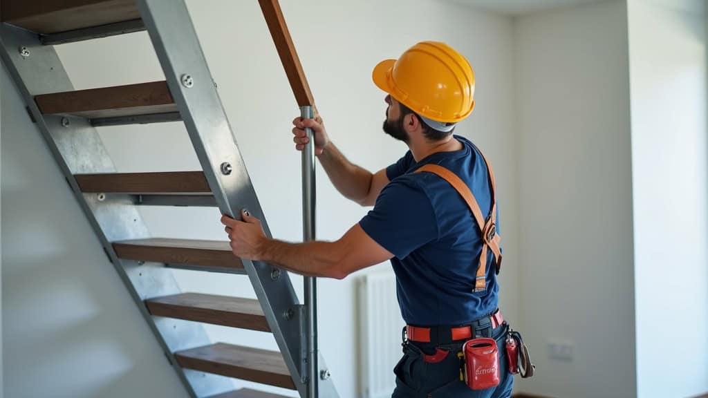 Technicien en train d’installer un monte-escalier à Harnes