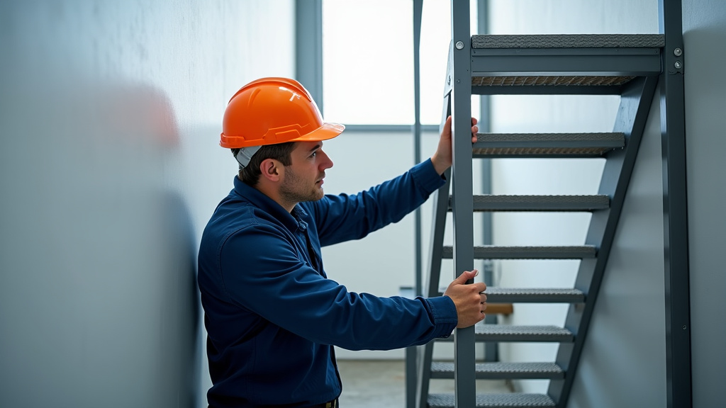 Technicien en train d’installer un monte-escalier à La Flèche