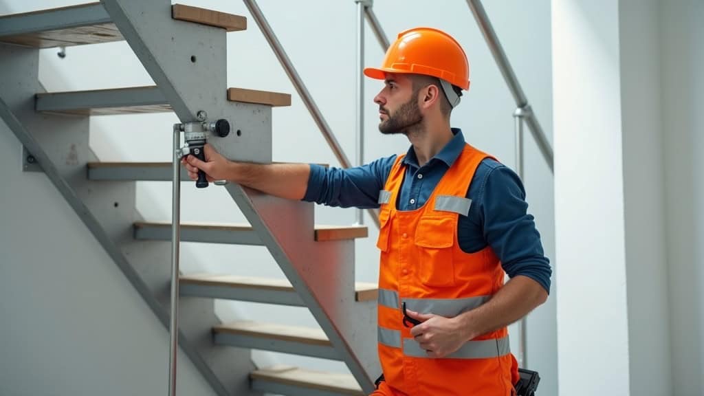 Technicien en train d’installer un monte-escalier à Lafrançaise
