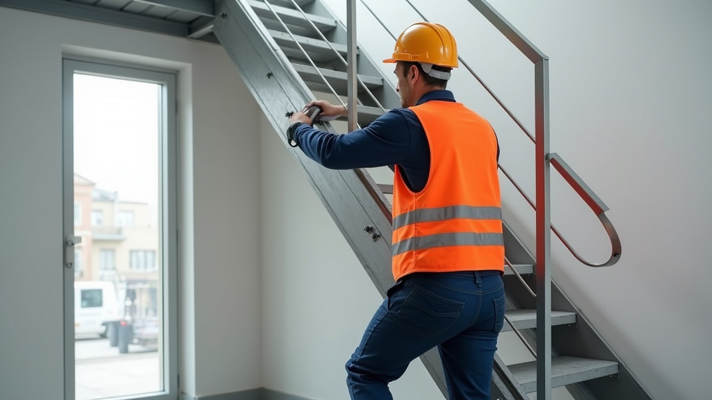 Technicien en train d’installer un monte-escalier à Lailly-en-Val