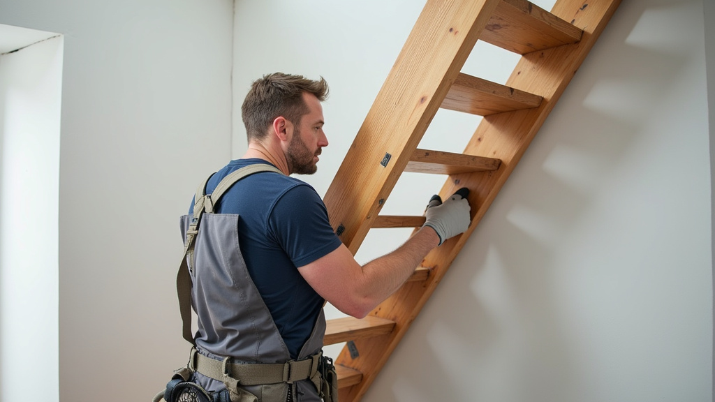 Technicien en train d’installer un monte-escalier à Lamothe-Capdeville