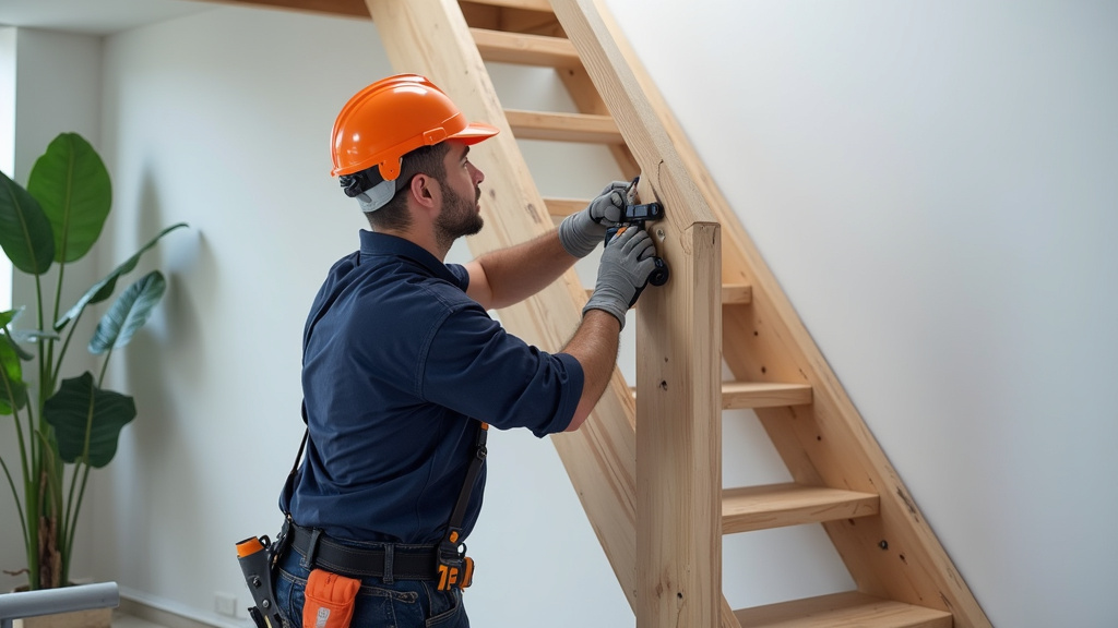 Technicien en train d’installer un monte-escalier à Lanobre