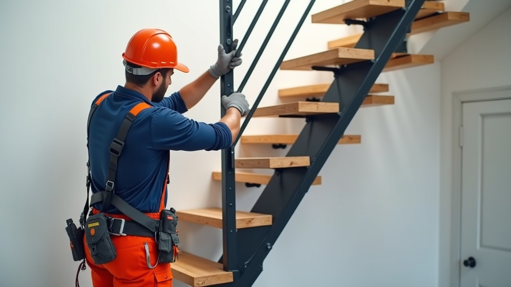Technicien en train d’installer un monte-escalier à Le Garric