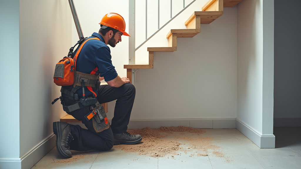 Technicien en train d’installer un monte-escalier à L’Étrat