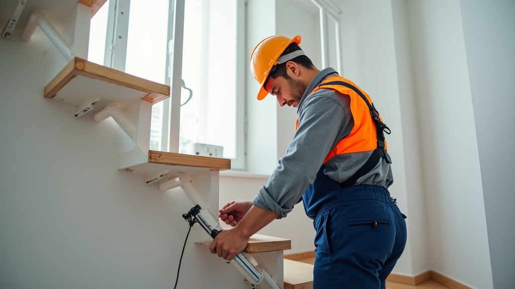 Technicien en train d’installer un monte-escalier à Ligné