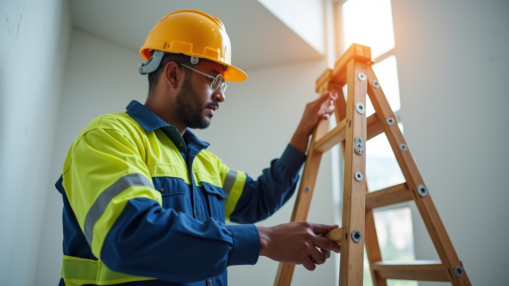 Technicien en train d’installer un monte-escalier à Macouba