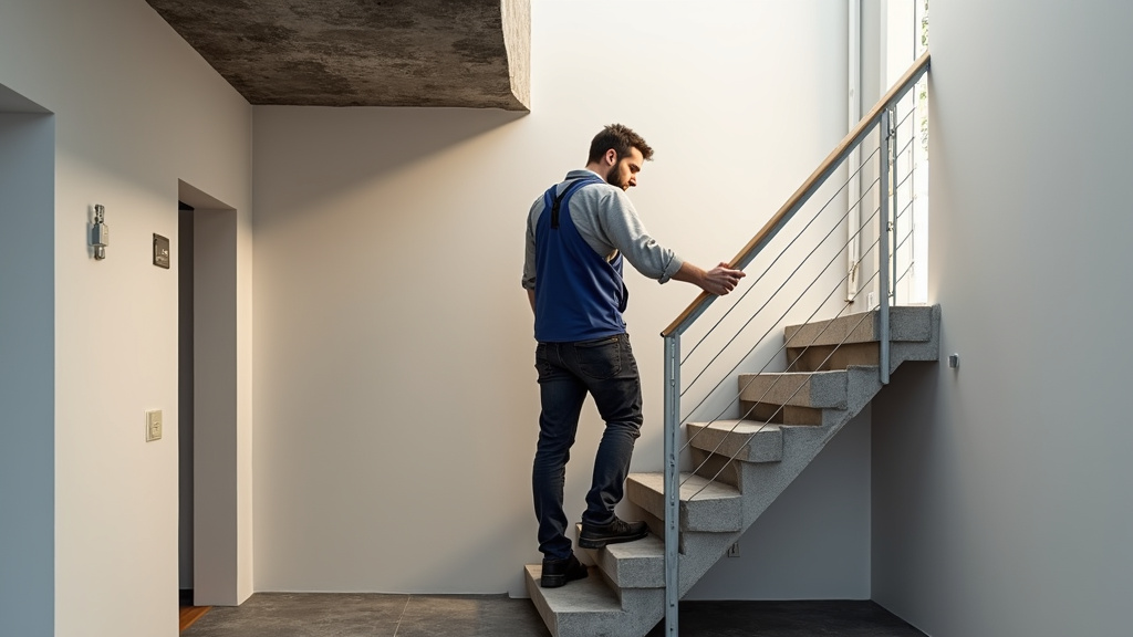 Technicien en train d’installer un monte-escalier à Moulis-en-Médoc