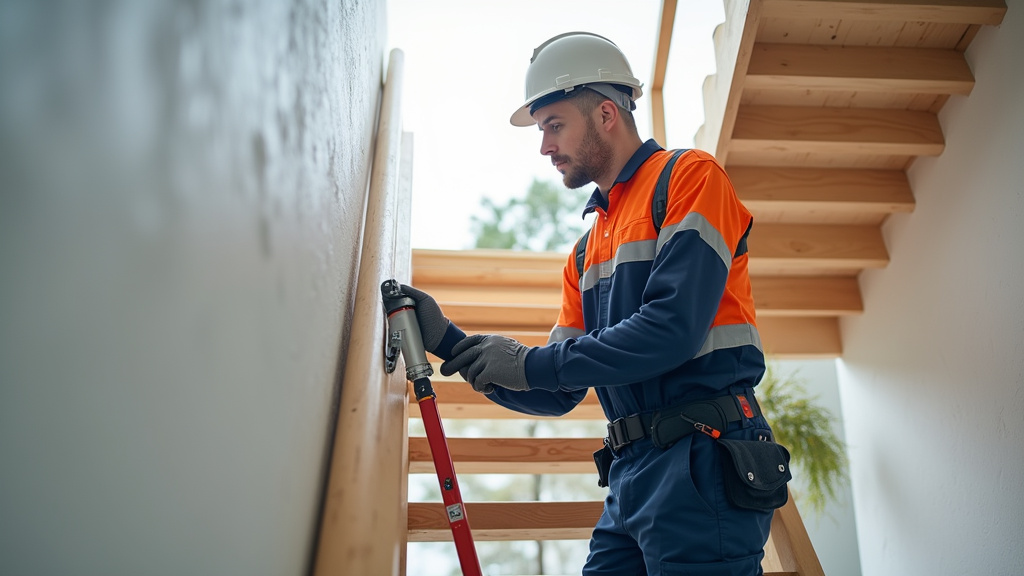 Technicien en train d’installer un monte-escalier à Palau-del-Vidre