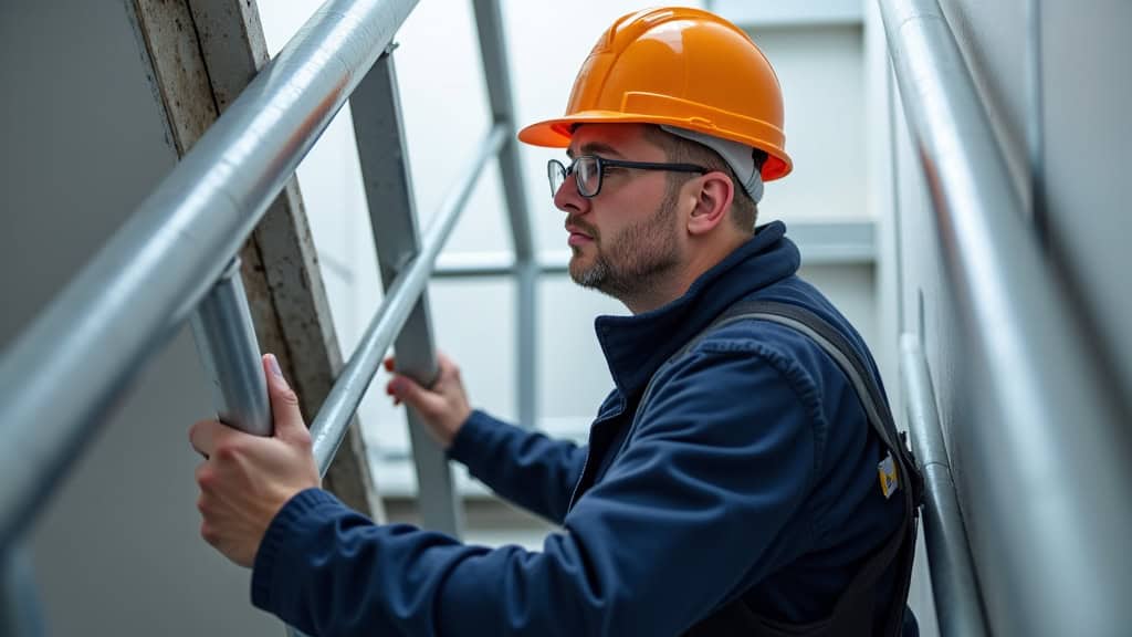Technicien en train d’installer un monte-escalier à Rouen