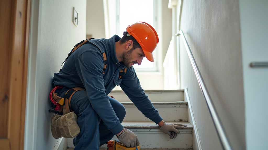 Technicien en train d’installer un monte-escalier à Rupt-sur-Moselle