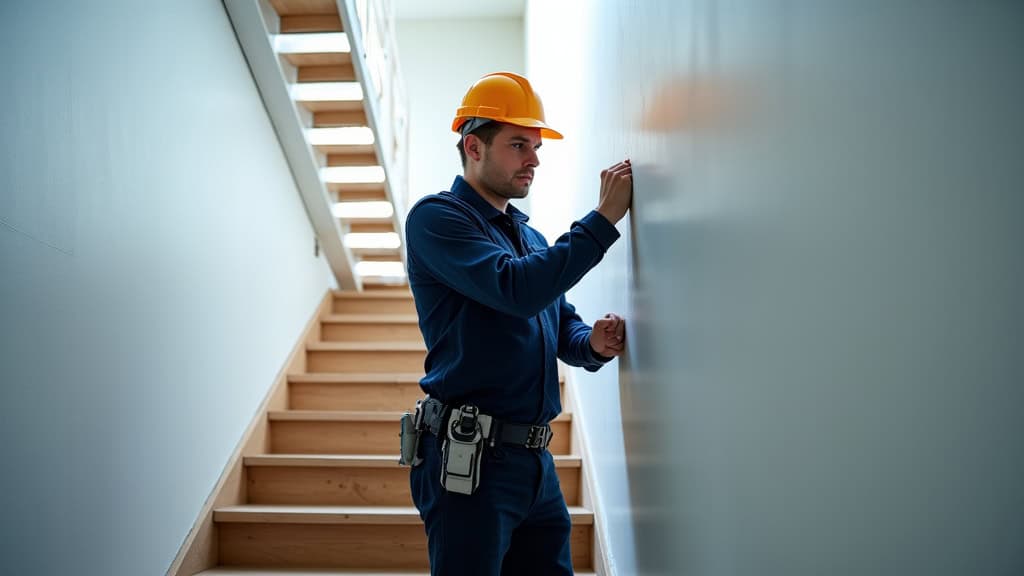 Technicien en train d’installer un monte-escalier à Saint-Étienne-de-Saint-Geoirs