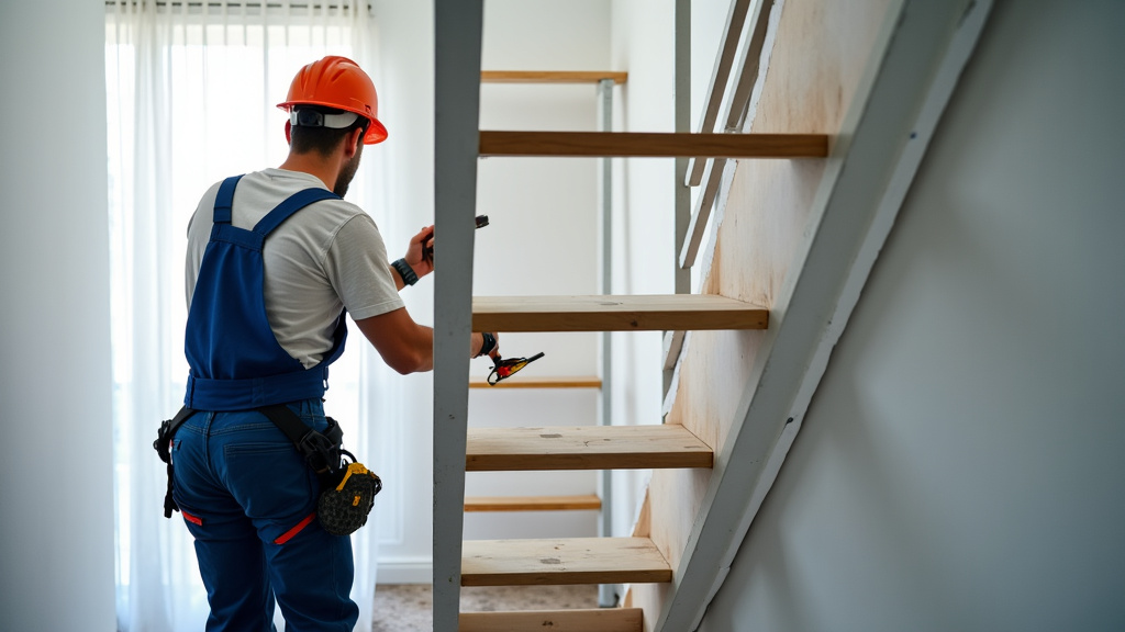 Technicien en train d’installer un monte-escalier à Saint-Folquin