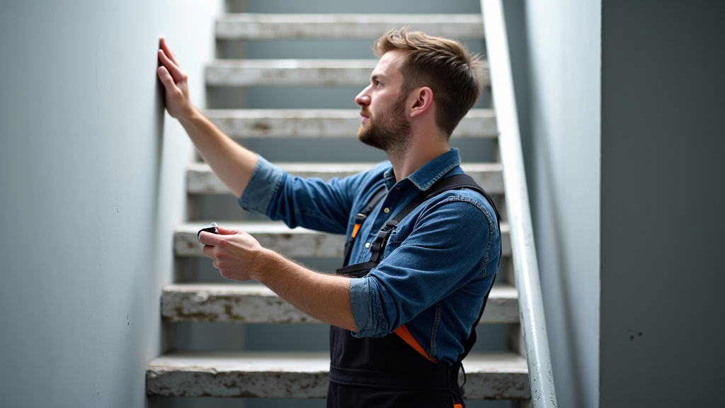Technicien en train d’installer un monte-escalier à Saint-Gaultier
