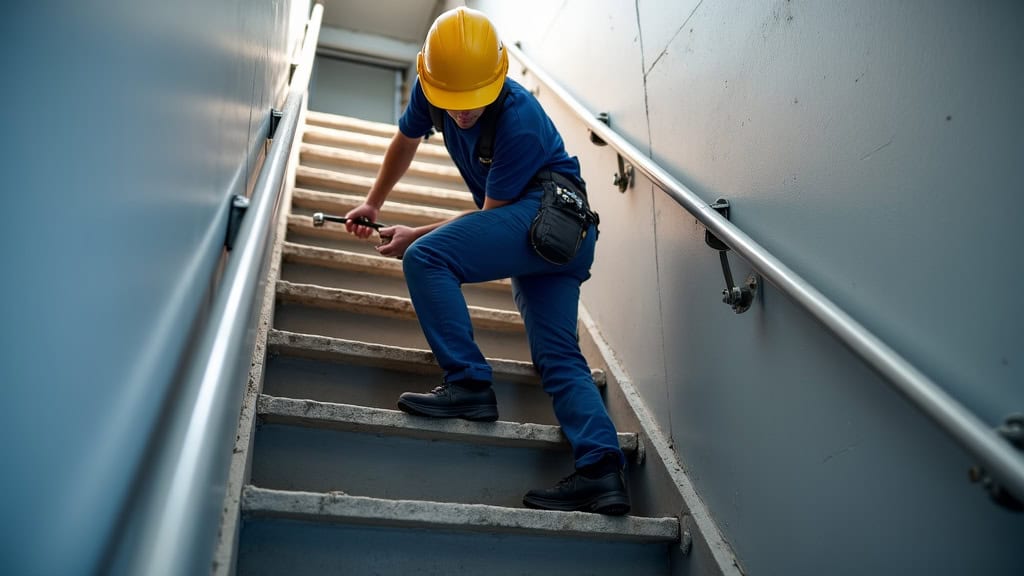 Technicien en train d’installer un monte-escalier à Saint-Josse