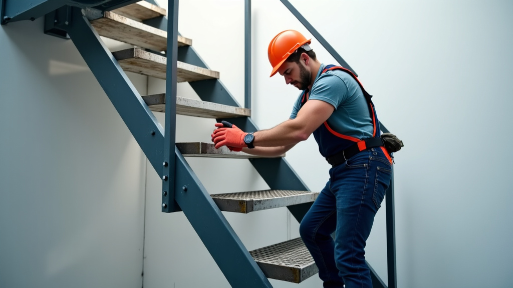 Technicien en train d’installer un monte-escalier à Saint-Nazaire-sur-Charente